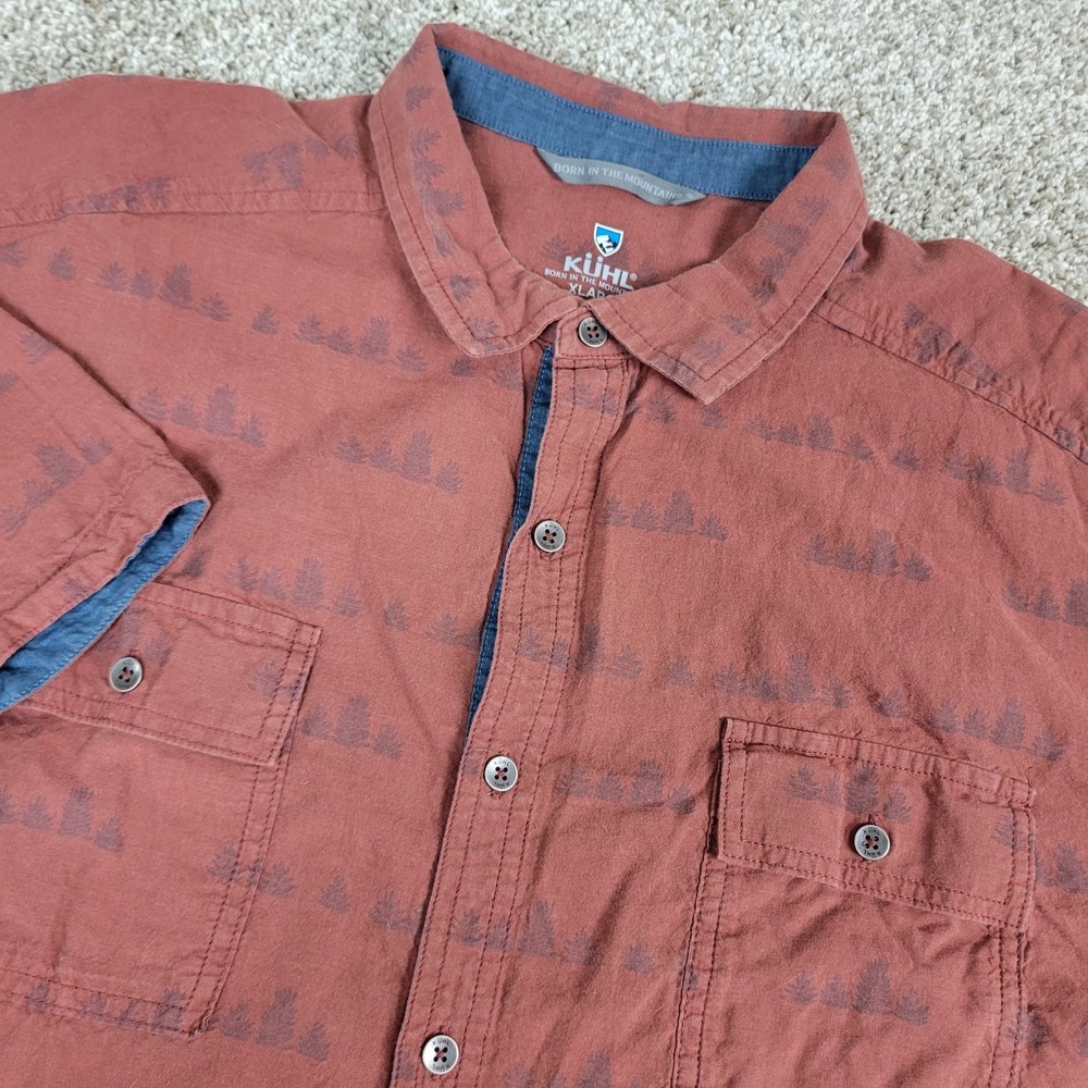 Kuhl Mens XL Red AOP Trees Button Down Short Sleeve Workshirt